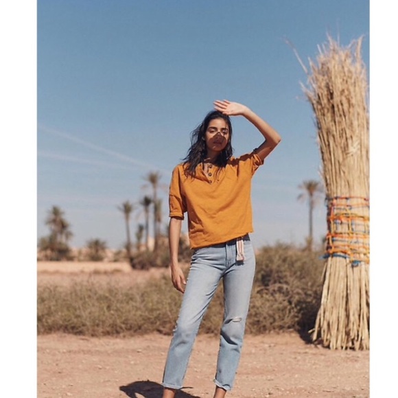 Madewell Tops - Madewell || ‘Raw Edge Henley Tee’ Burnished Caramel